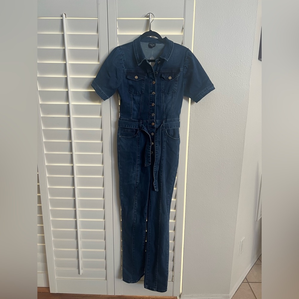 bebe denim jumpsuit